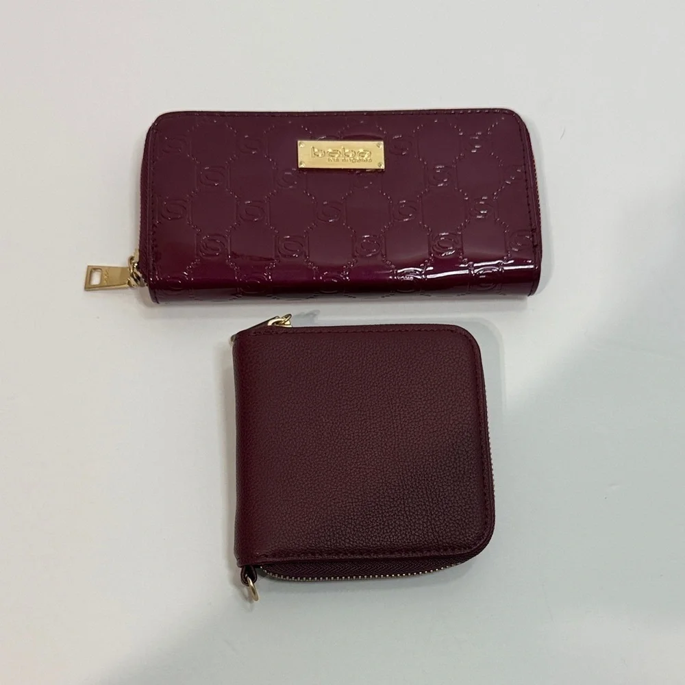 Bebe Maroon Wallet Duo with Gold Accents